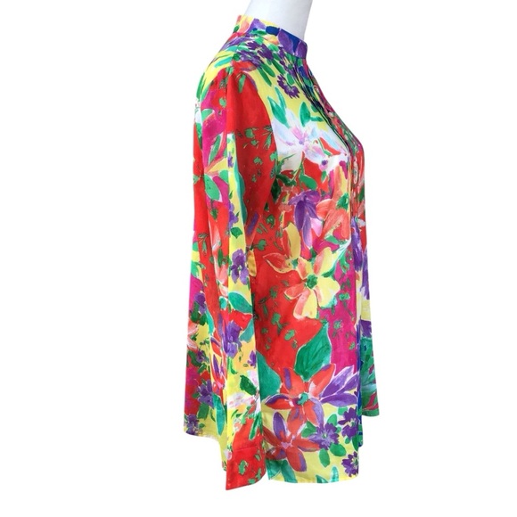 Lauren Ralph Lauren Floral Pin Tuck Cotton Tunic Blouse Size SP - Picture 4 of 10
